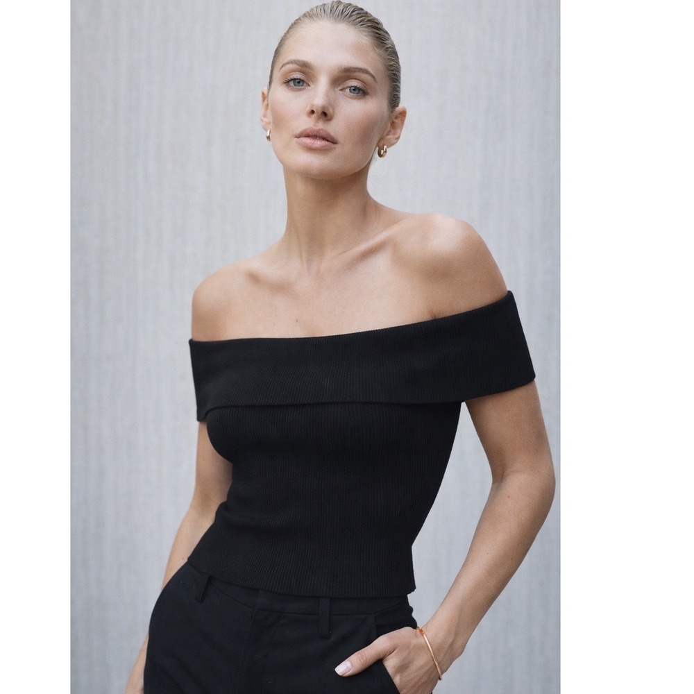 DL1961 Insta Sculpt Off Shoulder‎ Top Black XXS Ribbed Bodycon Luxury Minimalist